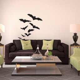 Silhouette Of Flock Flying Bats Halloween Decor - Wall Decal Custom Vinyl Art Stickers - thumbnail 2