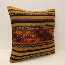 Ethnic Kilim Pillow, 20x20 Turkish Bohemian Carpet Handmade Lumbar, Boho Sham Cover, Sofa Throw Pillow 4Ef-543 - thumbnail 2