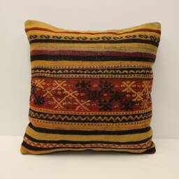 Ethnic Kilim Pillow, 20x20 Turkish Bohemian Carpet Handmade Lumbar, Boho Sham Cover, Sofa Throw Pillow 4Ef-543