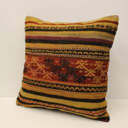 Ethnic Kilim Pillow, 20x20 Turkish Bohemian Carpet Handmade Lumbar, Boho Sham Cover, Sofa Throw Pillow 4Ef-543 - thumbnail 3