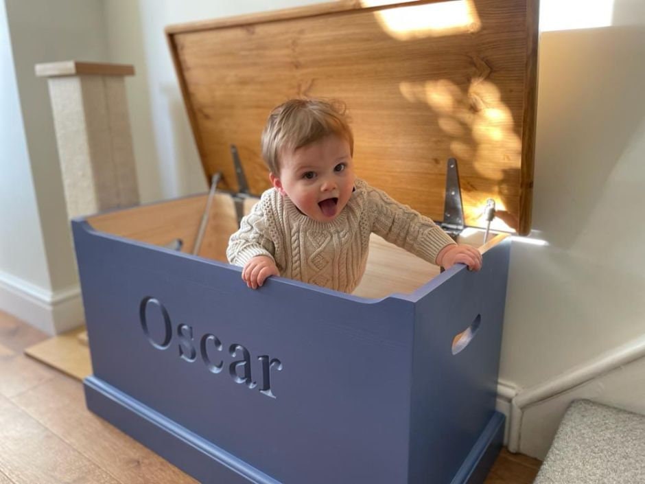 Handmade, Personalised Solid Wood Toy Box With Soft Closing Lid by