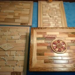 Wood Wall Art Sculpture Featuring Geometric Oak & Pine Beveled Trim Strips Stained in A Variety Of Fall Colors - thumbnail 4
