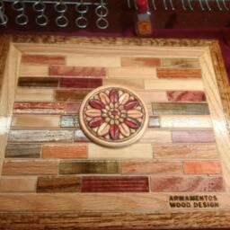 Wood Wall Art Sculpture Featuring Geometric Oak & Pine Beveled Trim Strips Stained in A Variety Of Fall Colors - thumbnail 2