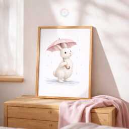 Rabbit Nursery Prints - Set Of 3 Pink Bunny Girls Wall Art, Girl Animal Decor - thumbnail 3