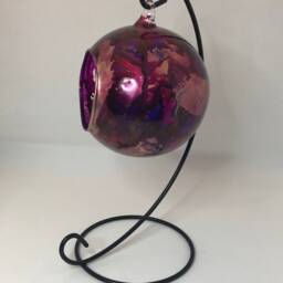 Hand Painted Glass Tea Light Candle Holder, Purple & Gold Lantern On Stand, Gift Home. Valentine Day For Her. Christmas Gift - thumbnail 3