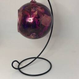 Hand Painted Glass Tea Light Candle Holder, Purple & Gold Lantern On Stand, Gift Home. Valentine Day For Her. Christmas Gift - thumbnail 4