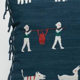 Hand Stitched Tai Lu Pillow Cover, Ethnic Indigo Cotton Cushion - 20x20 - thumbnail 2