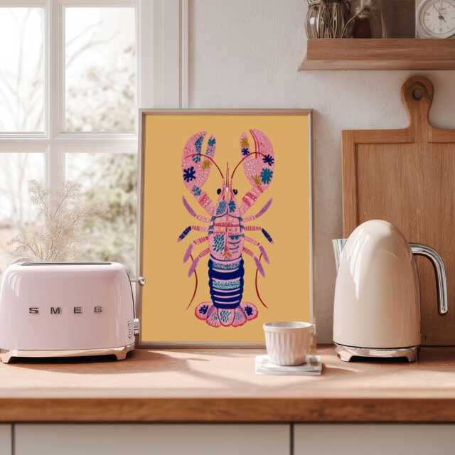 Colourful Lobster Print Wall Art, Quirky Kitchen Poster, Nautical Dining Room Decor, Coastal Seafood Artwork For Beach House Or Seaside Home - image 1