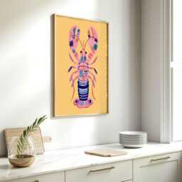 Colourful Lobster Print Wall Art, Quirky Kitchen Poster, Nautical Dining Room Decor, Coastal Seafood Artwork For Beach House Or Seaside Home - thumbnail 3