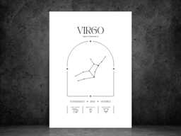 Virgo Zodiac Print - Minimalist Astrology Poster Horoscope Wall Art Star Sign Decor Gift Idea A5 A4 A3 Framed Or Unframed - thumbnail 1