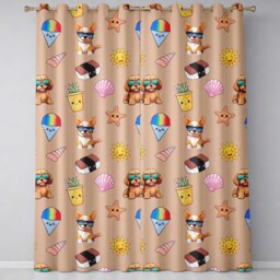 Cute Summer Dog Sunglasses Ice Cream Starfish Seamless Pattern Readymade Eyelet Ring Top Thermal 100% Blackout Curtains - thumbnail 2