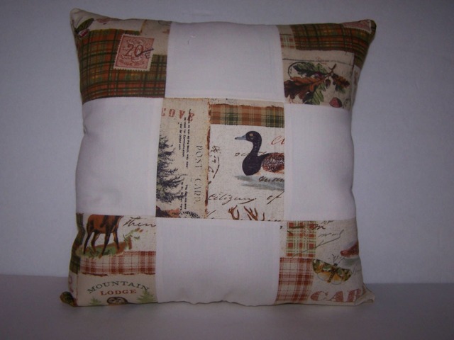 Throw - Toss Pillow Hunting Pattern 14 X Multi-Color 100% Cotton Home Decor Medium Firmness Handmade - image 1