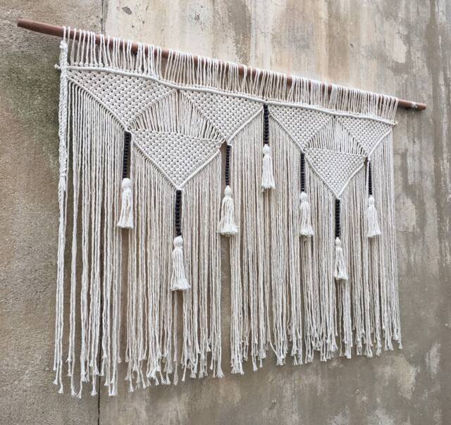 Macrame Headboard, Boho Wall Hanging, Black White Home Decor - image 1