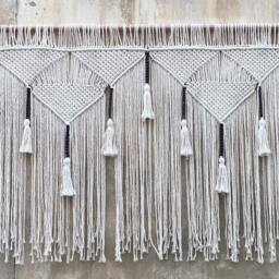 Macrame Headboard, Boho Wall Hanging, Black White Home Decor - thumbnail 2