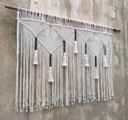 Macrame Headboard, Boho Wall Hanging, Black White Home Decor - thumbnail 1