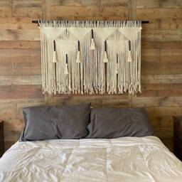 Macrame Headboard, Boho Wall Hanging, Black White Home Decor - thumbnail 3