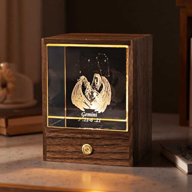 Custom Zodiac Walnut Wood Lamp, Bedroom Night Light With Name, Couples Valentine's Day Gift - image 1