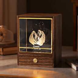 Custom Zodiac Walnut Wood Lamp, Bedroom Night Light With Name, Couples Valentine's Day Gift
