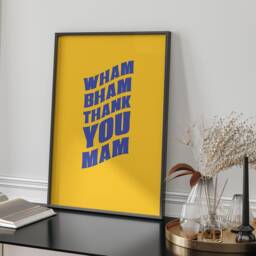 Wham Bham Thank You Mam Typography Print Orange Blue Wall Art Retro Pop Culture Quote Poster A3 A4 Framed Unframed Home Decor Gift - thumbnail 2