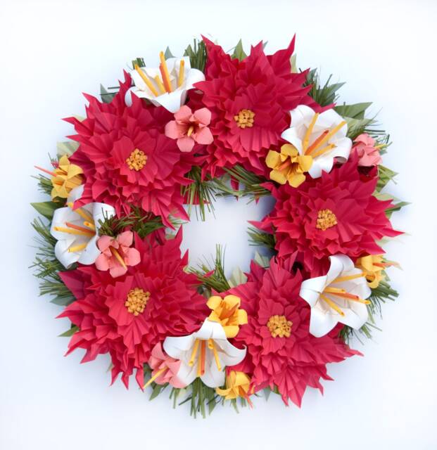 Christmas Poinsettia Wreath, Holiday New Years & Floral Wreath - image 1