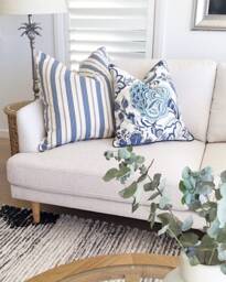 Blue Floral Linen Cushion Cover Hamptons Style Pillow - thumbnail 1