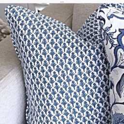 Blue Floral Linen Cushion Cover Hamptons Style Pillow - thumbnail 4