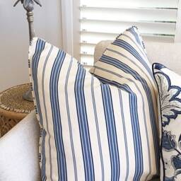 Blue Floral Linen Cushion Cover Hamptons Style Pillow - thumbnail 2