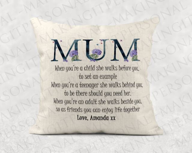 Personalized Mum Poem Linen Cushion, Floral Mother's Day Gift - image 1