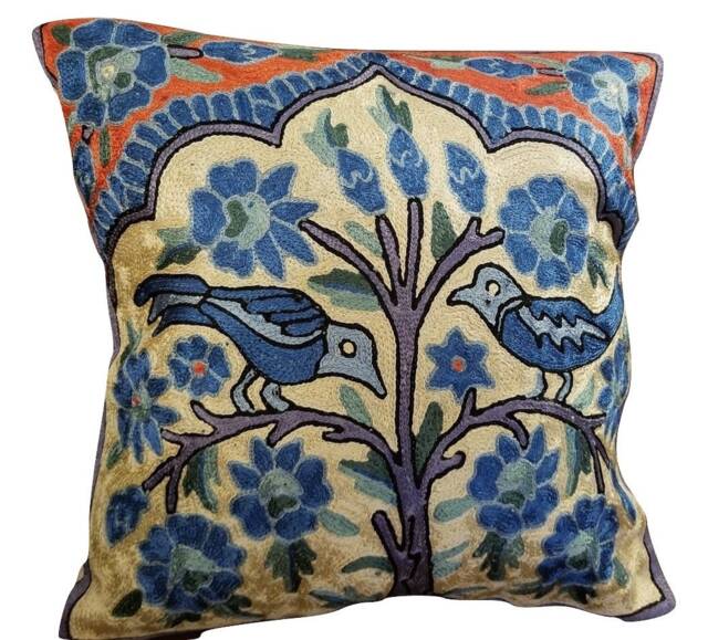 "Silk Embroidery Throw Cushion Cover -2 Birds 16""x16" - image 1