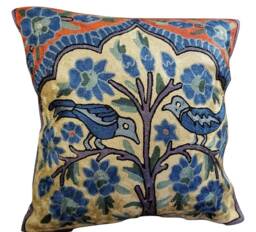 "Silk Embroidery Throw Cushion Cover -2 Birds 16""x16" - thumbnail 1