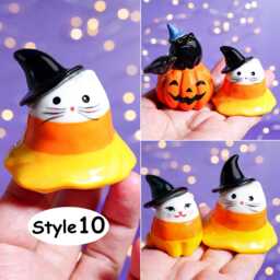 Handmade Ceramic Candy Corn Cat Figurine - Halloween Decor - thumbnail 3