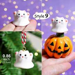Handmade Ceramic Candy Corn Cat Figurine - Halloween Decor - thumbnail 4