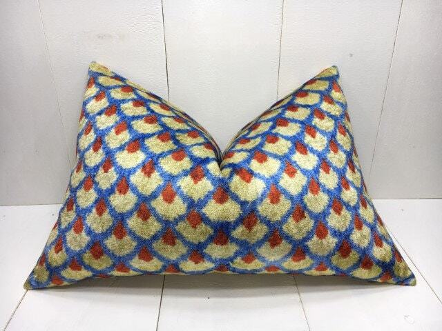 Handwoven Silk Pillow Cover - 16x24 - Ikat Accent Cushion - image 1