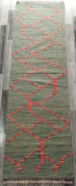 Nordic Runner Kilim Rug, Modern Artisan Scandinavian Afghan Turkish Abstract Art Wool Rug 200x63 cm - image 1