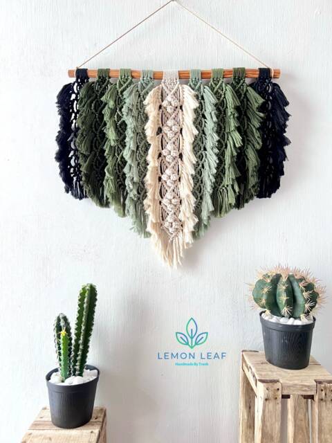 Rustic Macrame Feather Wall Hanging Boho Home Decor - 24x26 Inches - image 1
