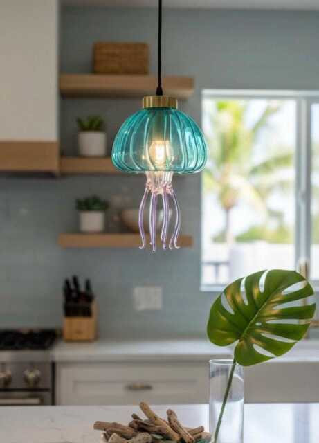 Artisanal Jellyfish Blown Glass Pendant Light - Kitchen Island Lighting - image 1