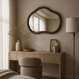 Asymmetrical Wooden Frame Wall Mirror Decorative Irregular Shape - thumbnail 2