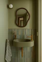 Wooden Asymmetrical Wall Mirror Bathroom Irregular Shaped Large Decorative Curved Small Console - thumbnail 1