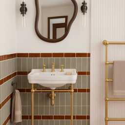 Wooden Asymmetrical Wall Mirror Bathroom Irregular Shaped Large Decorative Curved Small Console - thumbnail 2