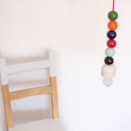 Lamp Tea Balls. Glazed Ceramic Spheres & Electrical Cable Covered With Fabric Grey - thumbnail 2
