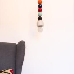 Lamp Tea Balls. Glazed Ceramic Spheres & Electrical Cable Covered With Fabric Grey - thumbnail 3