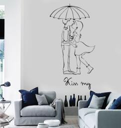 Romantic Kiss Under Umbrella Wall Vinyl Decal 1498Dz - thumbnail 1