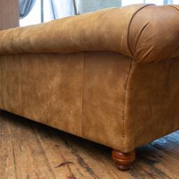 Handmade Large 4 Seater Distressed Light Tan Brown Leather Chesterfield Sofa, British - thumbnail 4