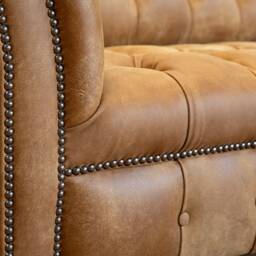 Handmade Large 4 Seater Distressed Light Tan Brown Leather Chesterfield Sofa, British - thumbnail 3