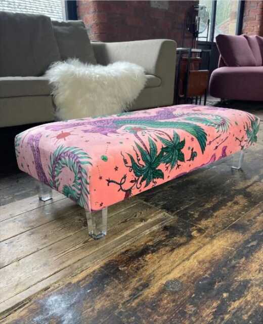 Lynx Dragon Velvet Ottoman, Modern Footstool Coffee Table - image 1