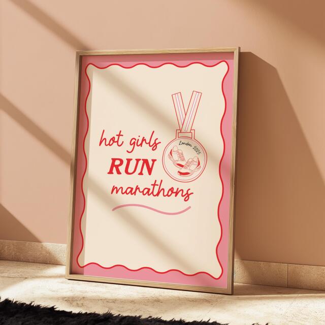 Personalise London Marathon 2026 Print Hot Girls Run, Gift - image 1