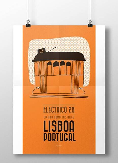 Original Portuguese 28 Orange Tram Wall Art Printing Poster Illustration Print Drawings Graphic Design Work Home Decor