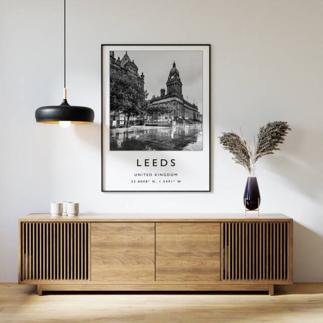 Leeds Travel Poster Black & White Cityscape Art Print - image 1