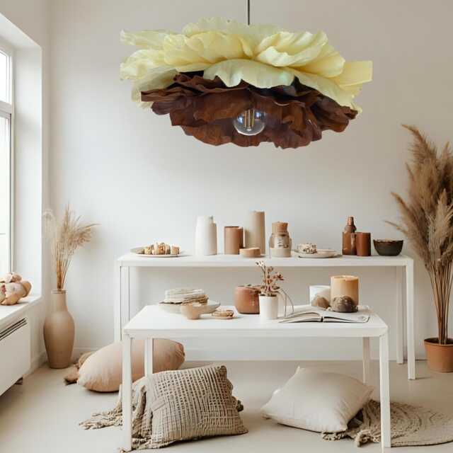 Giant Paper Flower Chandelier Handmade Brown Floral Ceiling Light - image 1