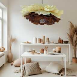 Giant Paper Flower Chandelier Handmade Brown Floral Ceiling Light - thumbnail 1